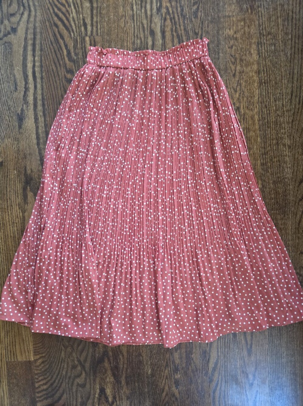 zeagoo Coral Pink Polka Dot Pleated Midi Skirt‎